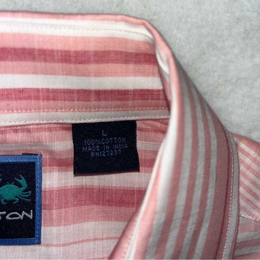 Charleston Threads Cotton Dress Shirt Mens Sz LG Pink White‎ Striped L/S Preppy - Picture 6 of 9